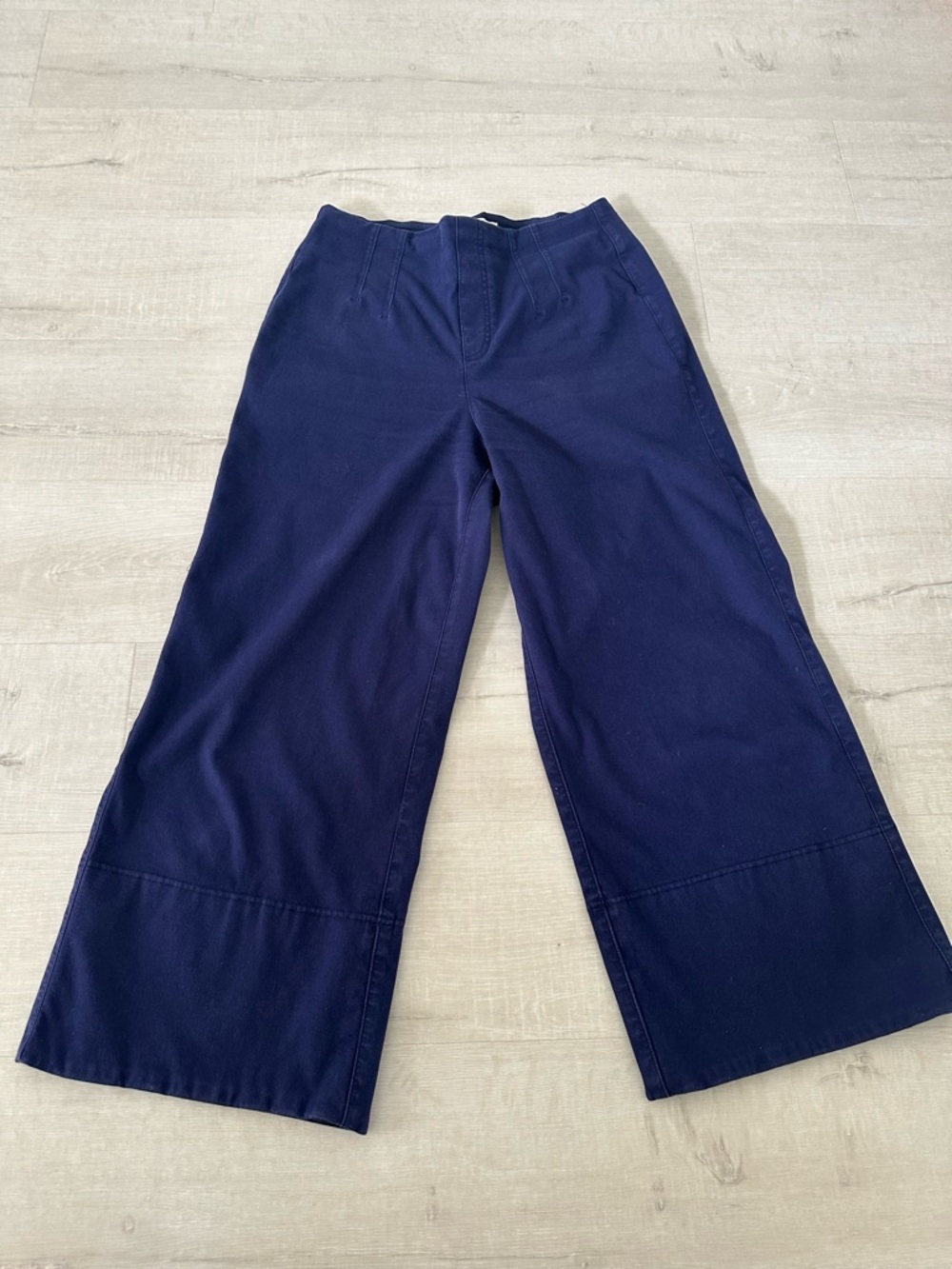 Spanx Stretch Twill Cropped Wide Leg Pants Navy Pull On Size M